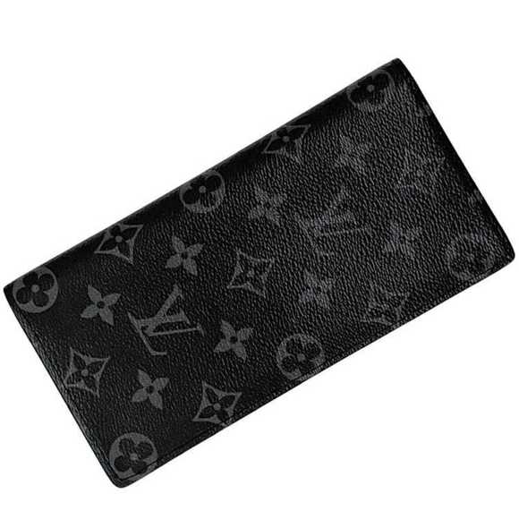 Louis Vuitton Bifold Long Wallet Portefeuille Brazza f-24237 Black Monogram E...